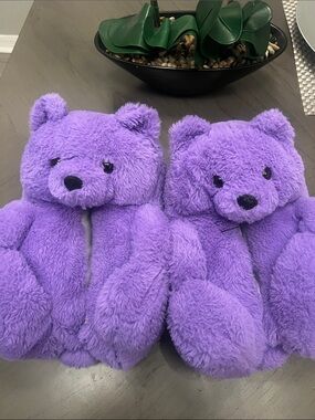 Plush Purple Teddy Bear Stuffed Toy - Kids Soft Slippers